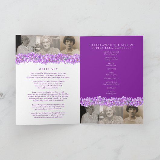 Programme de services funéraires violet oubliés (Intérieur)