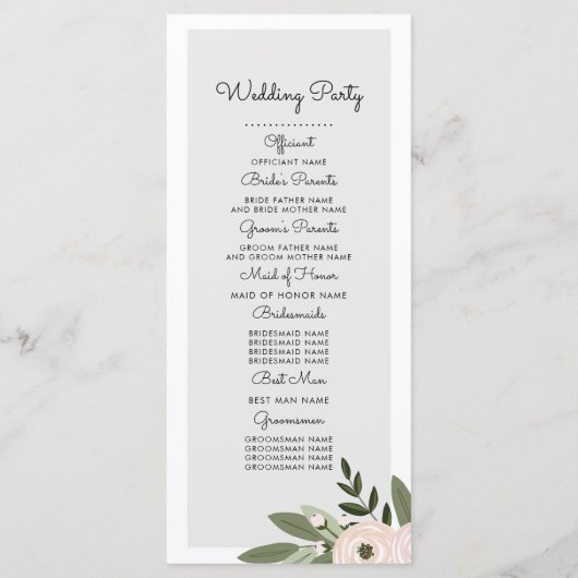 Programme de Sprigs Mariages floraux (Dos)