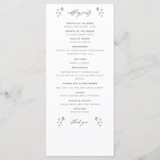 Programme de végétation botanique mariage (Dos)