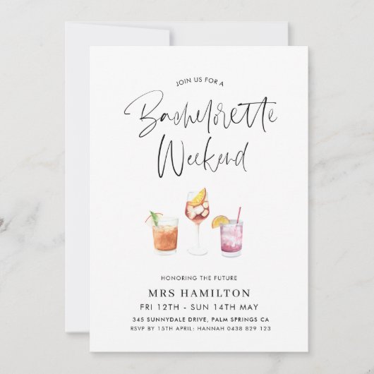 Programme de week-end de bachelorette de cocktail  (Devant)