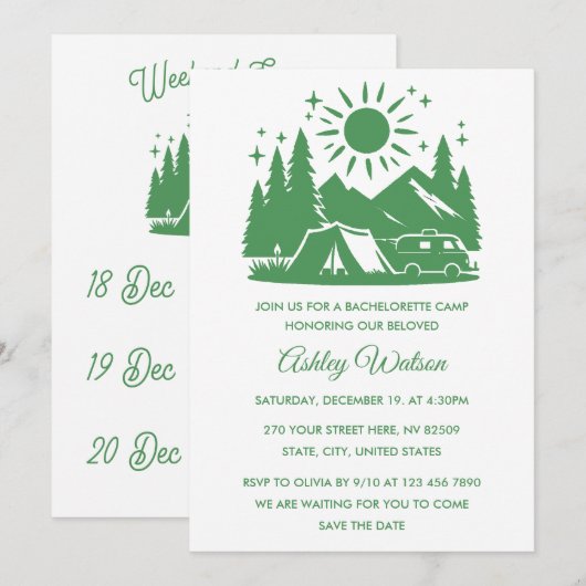 Programme de week-end de camping pour l'enterremen (Devant / Derrière)