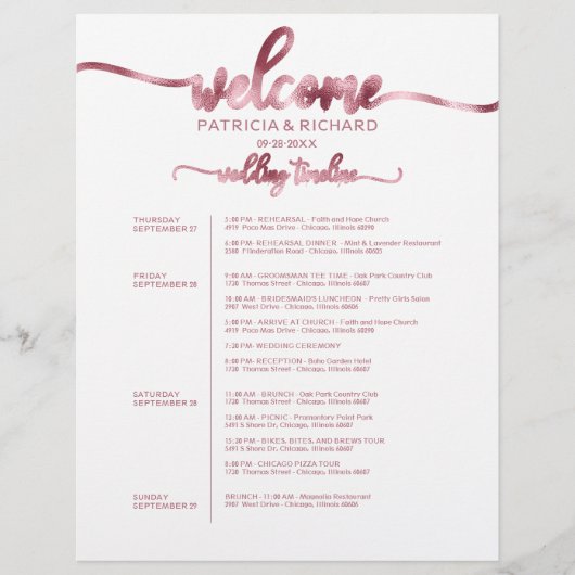 Programme de week-end de mariage chic sur 4 jours (Devant)