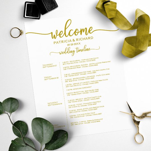 Programme de week-end de mariage de 4 jours Chrono