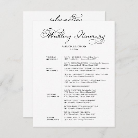 Programme de week-end de mariage de 4 jours Élegan (Devant / Derrière)