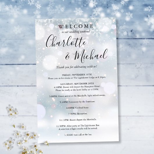 Programme de week-end de mariage invité flocons de