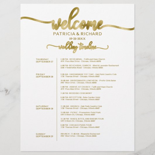Programme de week-end de mariage sur 4 jours Chic  (Devant)