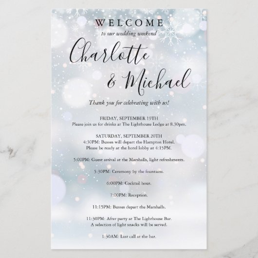 Programme de week-end Mariage de l'hiver Snowflake (Devant)