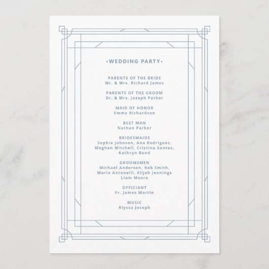 Programme Déco moderne | Elégant Mariage blanc et bleu pouss (Dos)