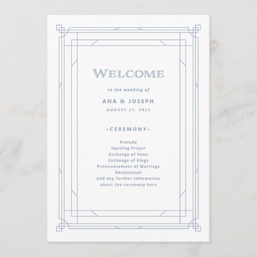 Programme Déco moderne | Elégant Mariage blanc et bleu pouss (Devant)
