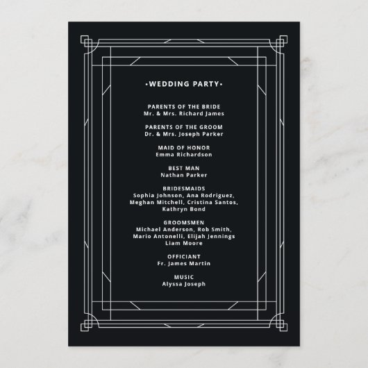 Programme Déco moderne | Élégant Mariage noir et blanc Onyx (Dos)