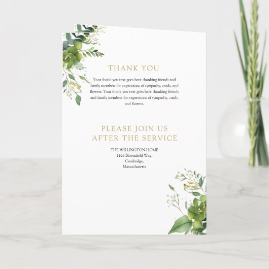 Programme Décor funéraire vert Ordre de service plié (Dos)