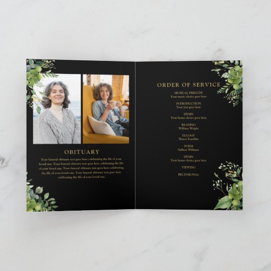 Programme Décor funéraire vert Ordre de service plié (Intérieur)