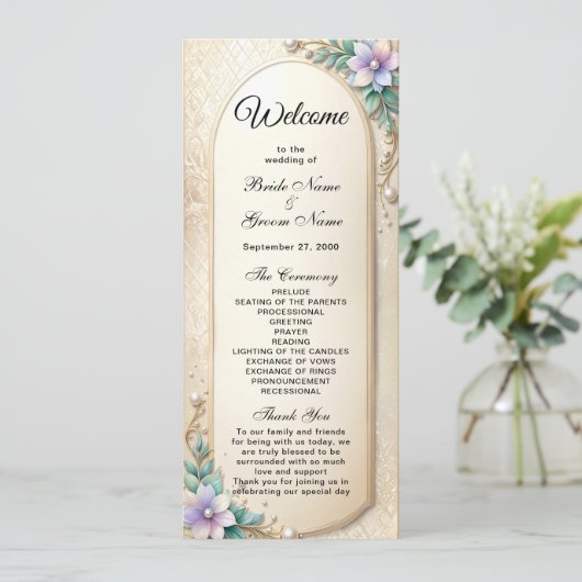 Programme Decorative Floral Frame with Pearls Wedding  (Debout devant)