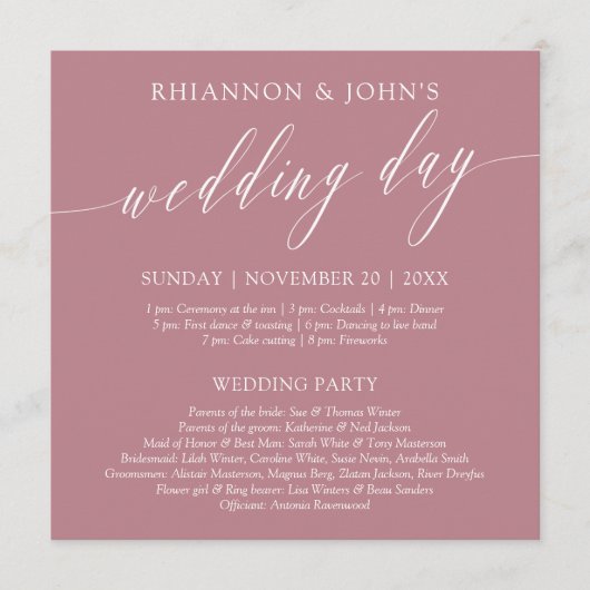 Programme Délicat Calligraphie Pink Wedding Day Program (Devant)