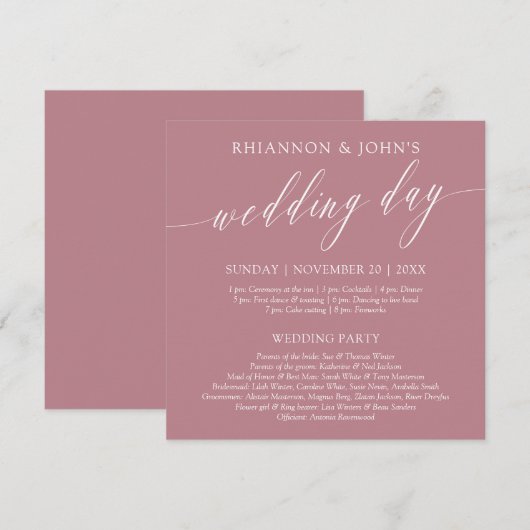 Programme Délicat Calligraphie Pink Wedding Day Program (Devant / Derrière)