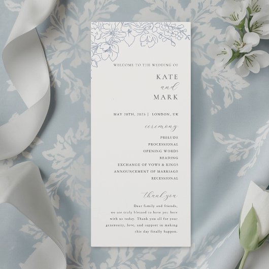 Programme Delicate Blue Floral Wedding