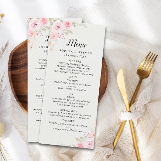 Programme Delicate Blush Roses Wedding Theme