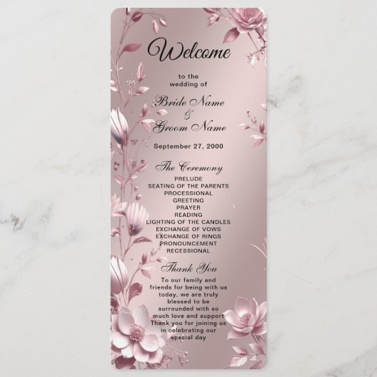 Programme Delicate Pink Floral Frame Wedding  Program (Devant)
