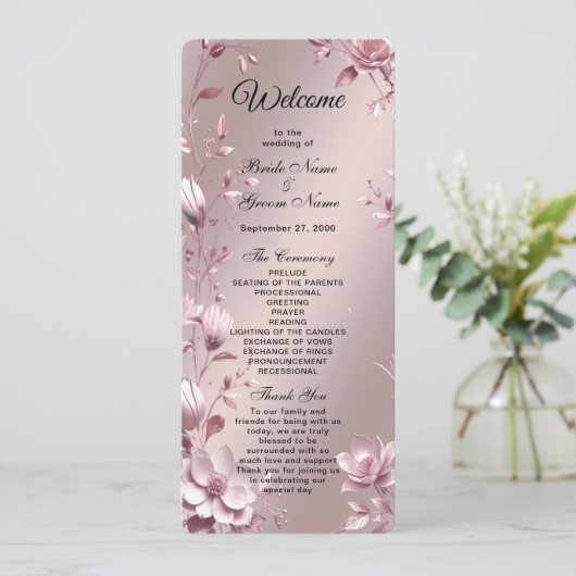 Programme Delicate Pink Floral Frame Wedding  Program (Debout devant)