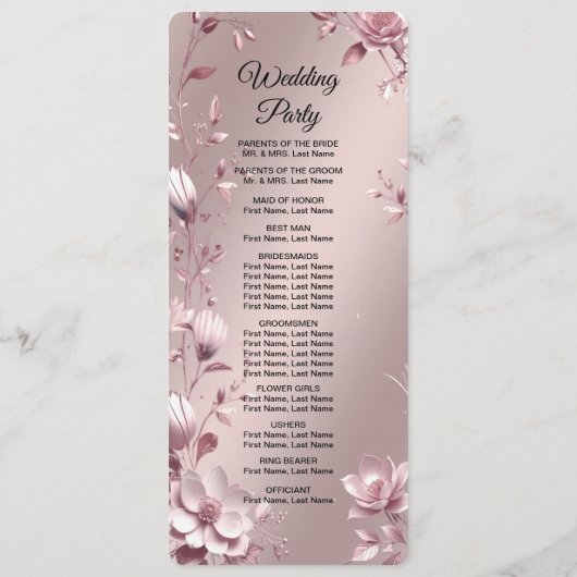 Programme Delicate Pink Floral Frame Wedding  Program (Dos)