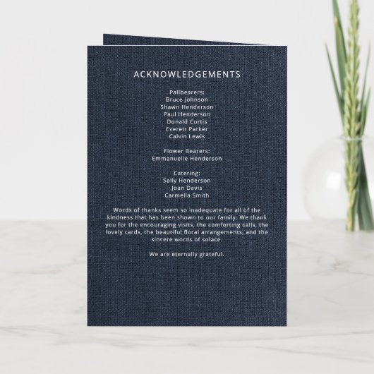 Programme Denim Bleu Moderne En Mémoire D'Amour Plié Funérai (Dos)