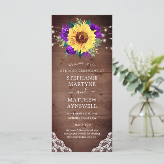 Programme Dentelle de tournesol rustique Rose violet Mariage (Debout devant)