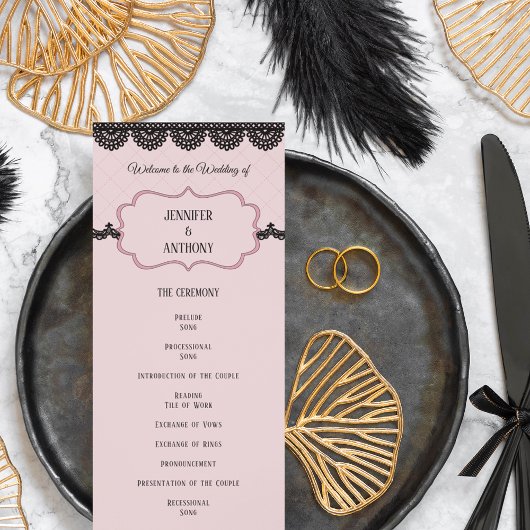 Programme Dentelle noire sur Soft Pink Mariage personnalisé