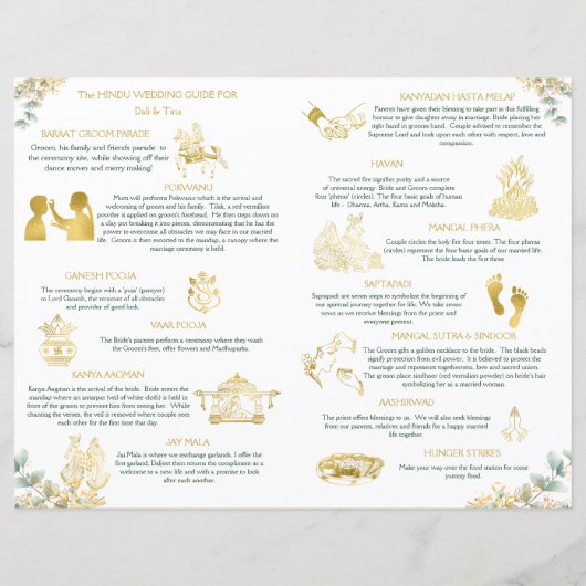 Programme des rituels mariages hindous en or vert (Dos)