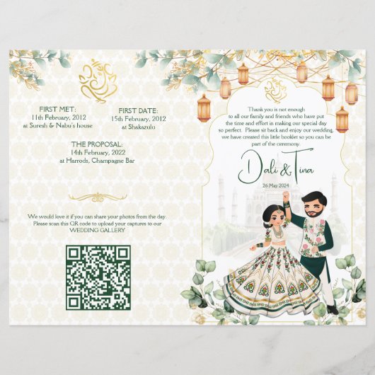 Programme des rituels mariages hindous en or vert (Devant)