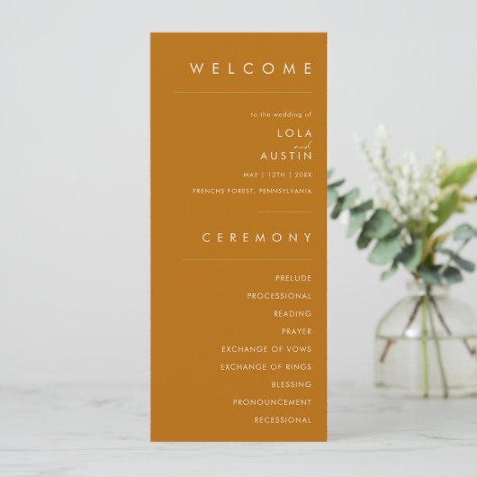 Programme Désert simple | Burnt Orange Wedding Program (Debout devant)