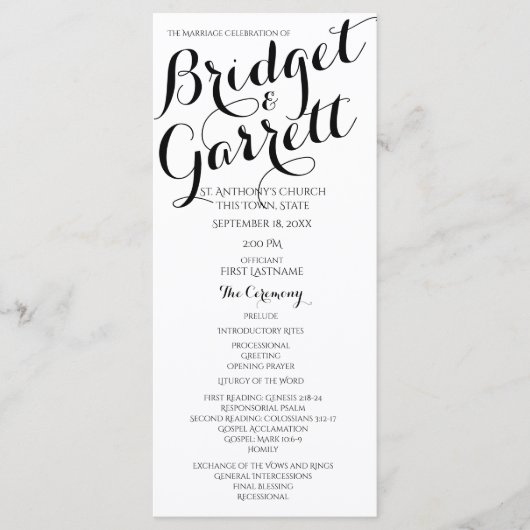 Programme Designer Text Black and White Wedding Program (Devant)