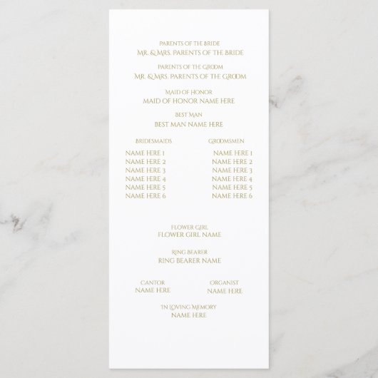 Programme Designer Text Gold et White Wedding Program (Dos)