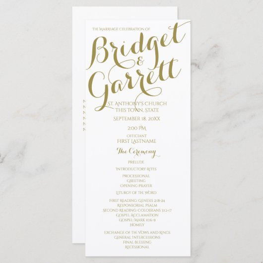 Programme Designer Text Gold et White Wedding Program (Devant / Derrière)
