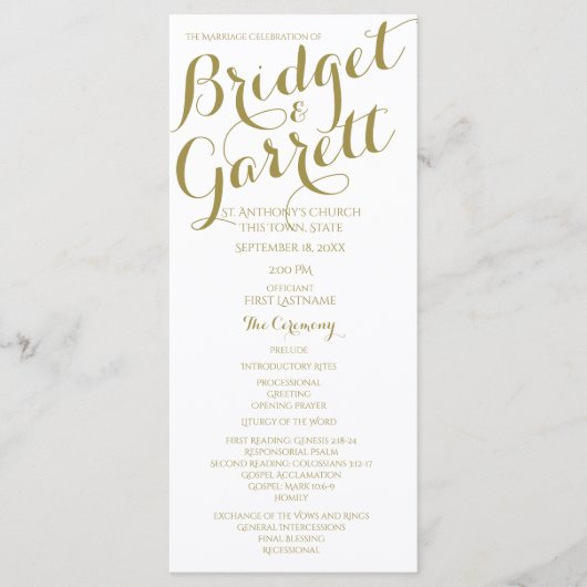 Programme Designer Text Gold et White Wedding Program (Devant)