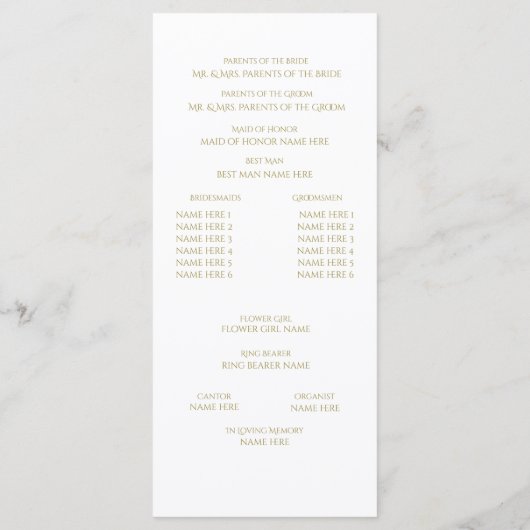 Programme Designer Text Gold et White Wedding Program (Dos)