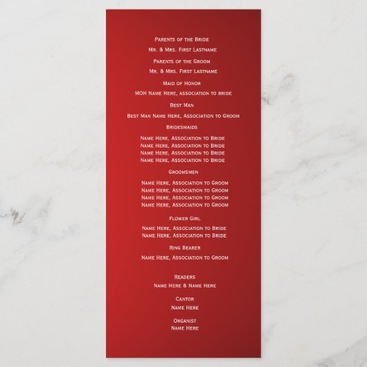 Programme Designer Text Red Wedding Program (Dos)