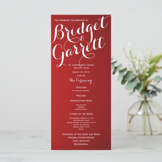 Programme Designer Text Red Wedding Program (Debout devant)