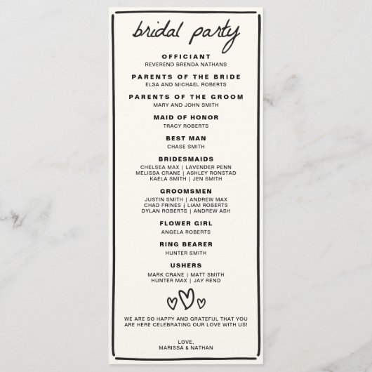 Programme Dessiné ensemble Mariage (Dos)