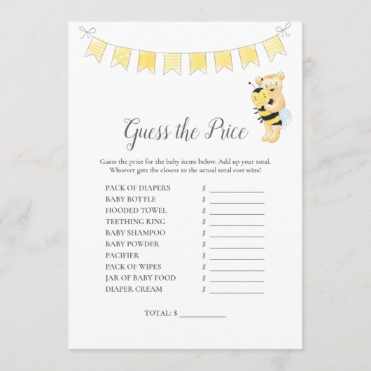 Programme Devinez Le Prix Jeu Garçon Teddy Bear Card (Devant)