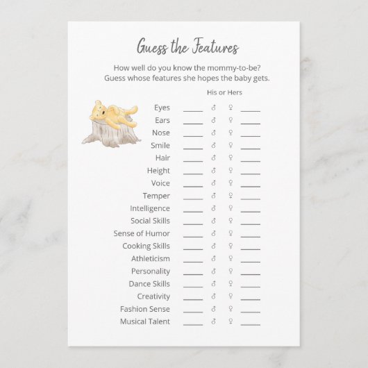 Programme Devinez Les Caractéristiques Jeu Teddy Bear Card (Devant)