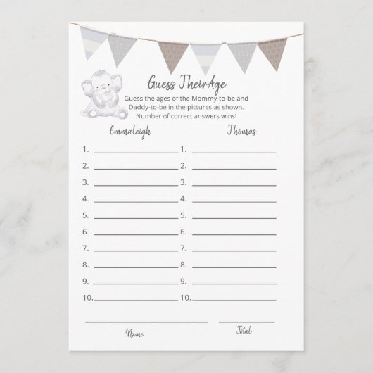 Programme Devinez Leur Age Jeu Moderne Baby Elephant Card (Devant)
