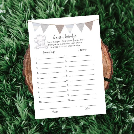 Programme Devinez Leur Age Jeu Moderne Baby Elephant Card