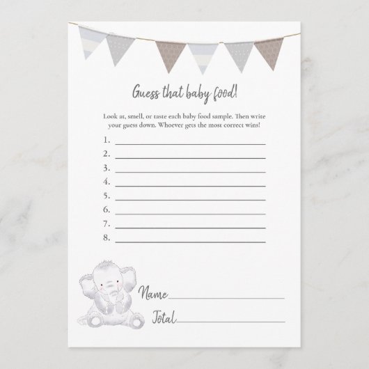 Programme Devinez que Baby Food Game Baby Elephant Card (Devant)