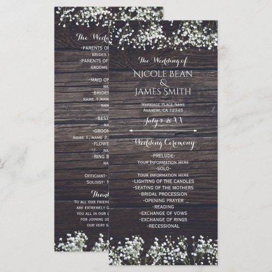 Programme d'haleine de bébé Floral et bois rustiqu (Devant / Derrière)