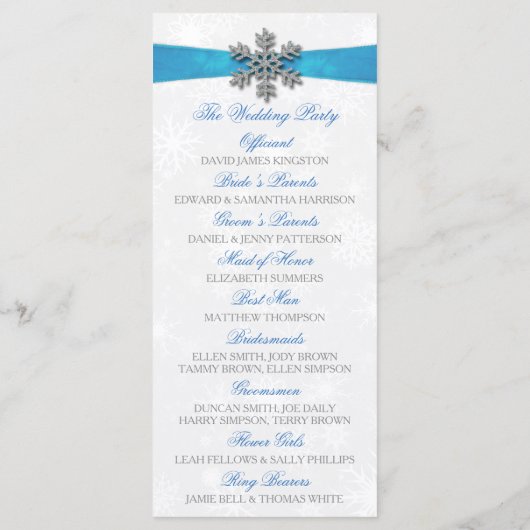 Programme Diamante Snowflake & Blue Ribbon Mariage d'hiver (Dos)