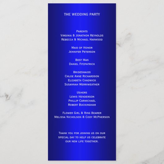 Programme Diamants et perles Mariage bleu (Dos)