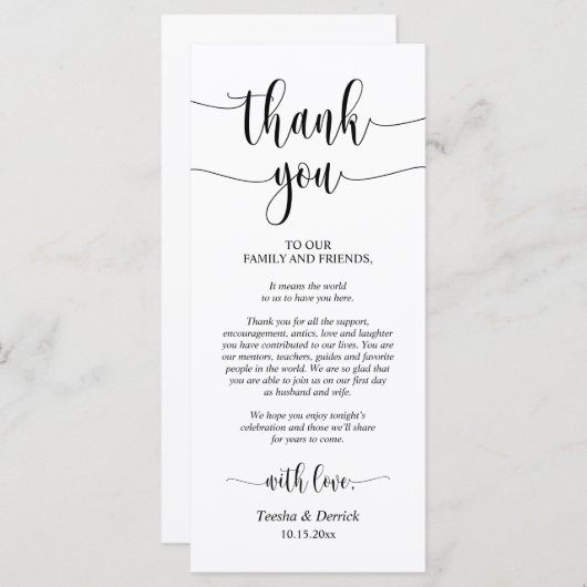 Programme Dîner Mariage moderne Cadre Merci (Devant / Derrière)