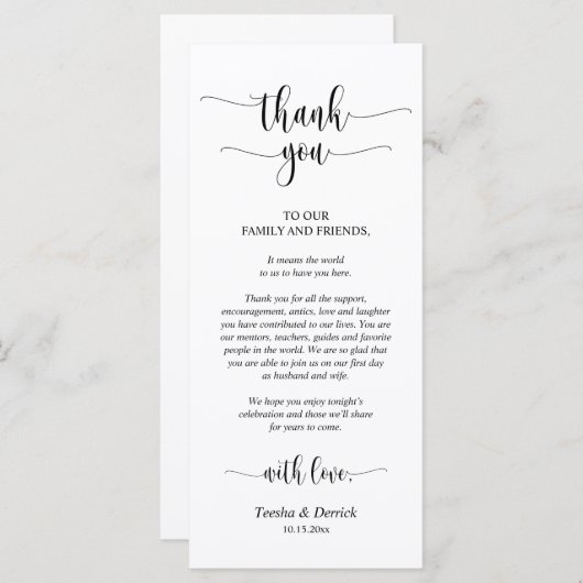 Programme Dîner Mariage moderne Cadre Merci Prog (Devant / Derrière)