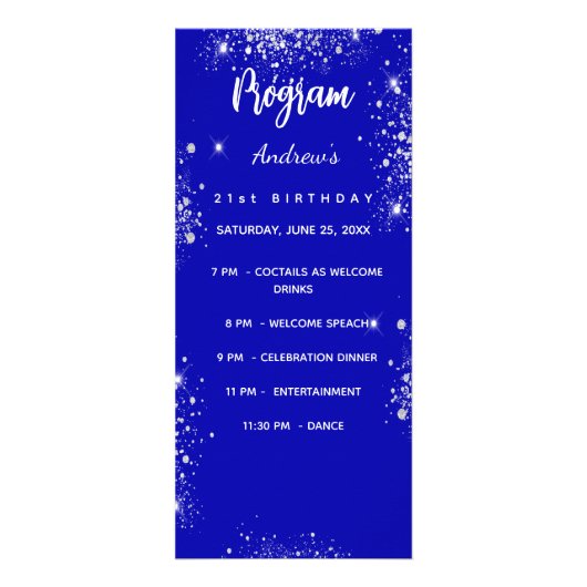 Programme dîner menu de fête bleu royal argent (Devant)