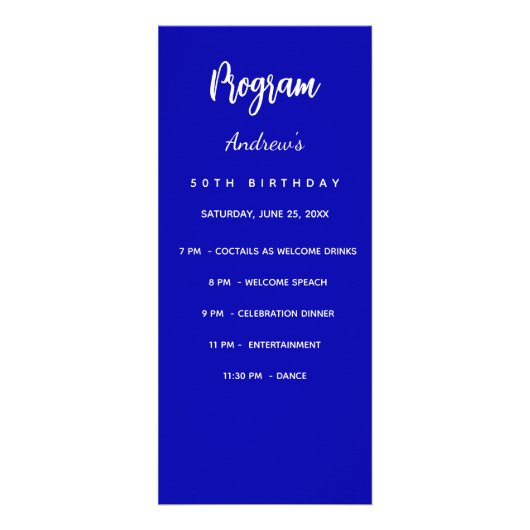 Programme dîner menu royal bleu (Devant)
